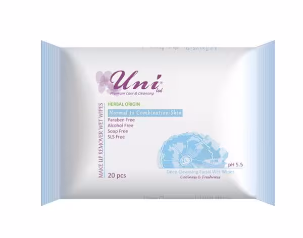 دستمال مرطوب پاک کننده آرایش یونی لد (پوست های ترکیبی تا معمولی) 20 عددی