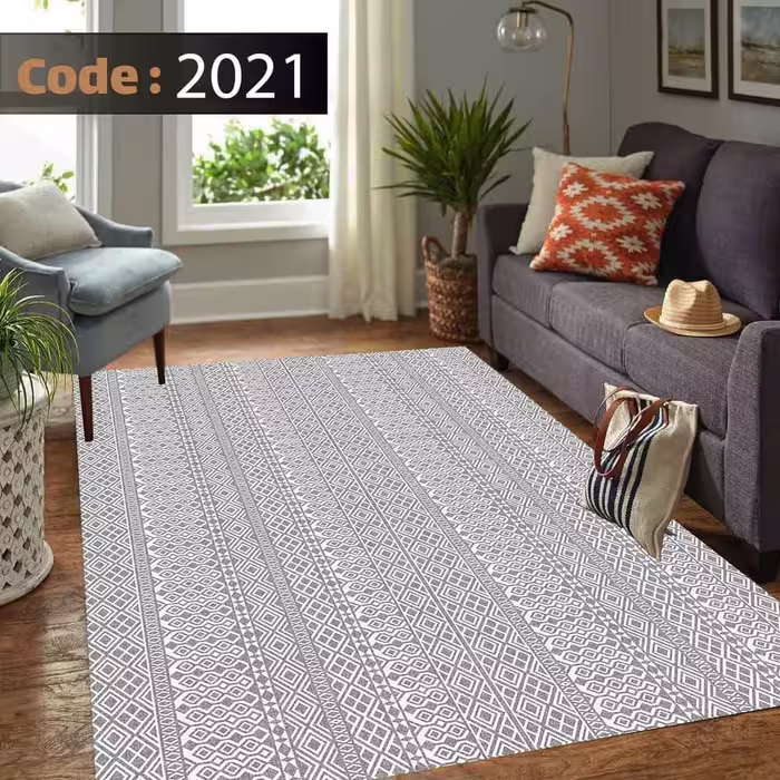 کاورفرش روفرشی دورکشدار گوشه لیفه ای طوسی کرم کد 2021