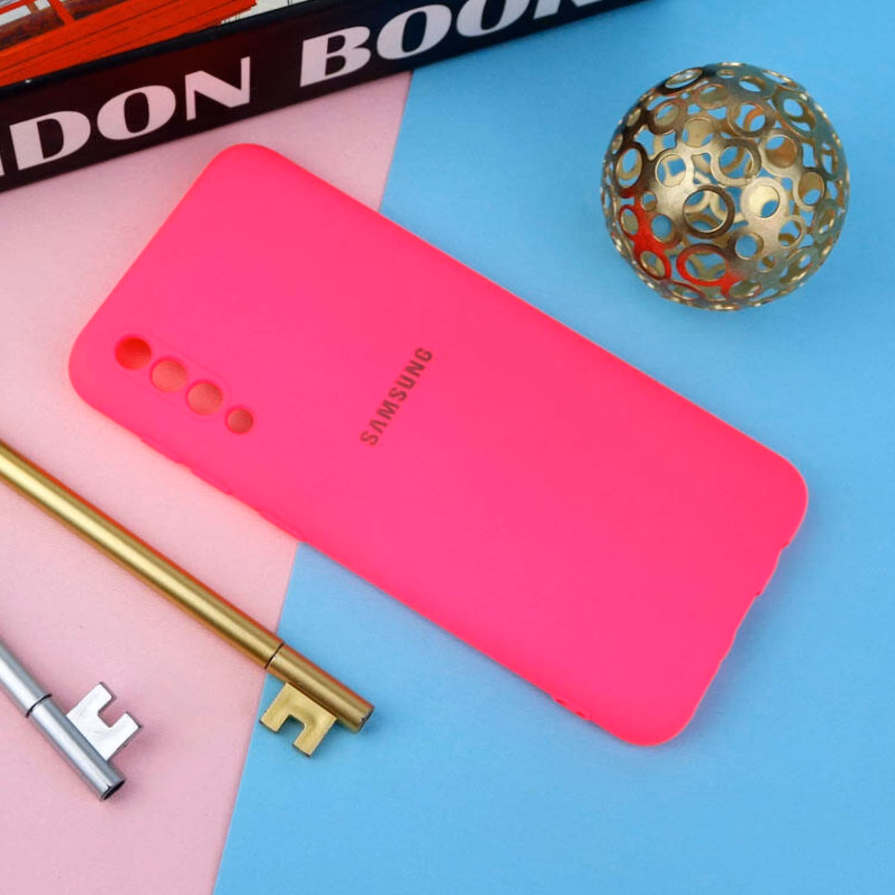 قاب محافظ لنزدار سیلیکونی Highcopy سامسونگ A30s  A50s رنگ صورتی فسفری