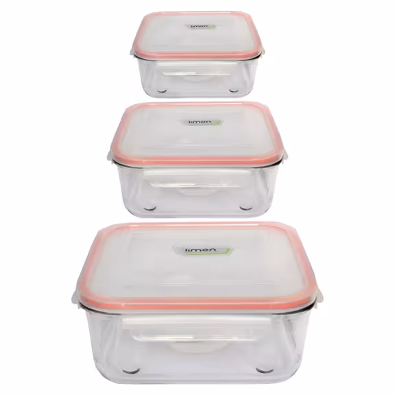 ظروف نگهدارنده شیشه ای مربع مجموعه 3 عددی