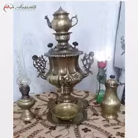 سماور ذغالی برنجی با ورق 1 میل، مدل امپراتور دسته شاخ گوزنی با رنگ آنتیک