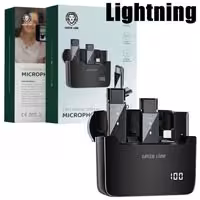 میکروفن یقه ای بیسیم شارژی 2عددی بهمراه کیس شارژ صفحه دیجیتال Green Lion، Lightning