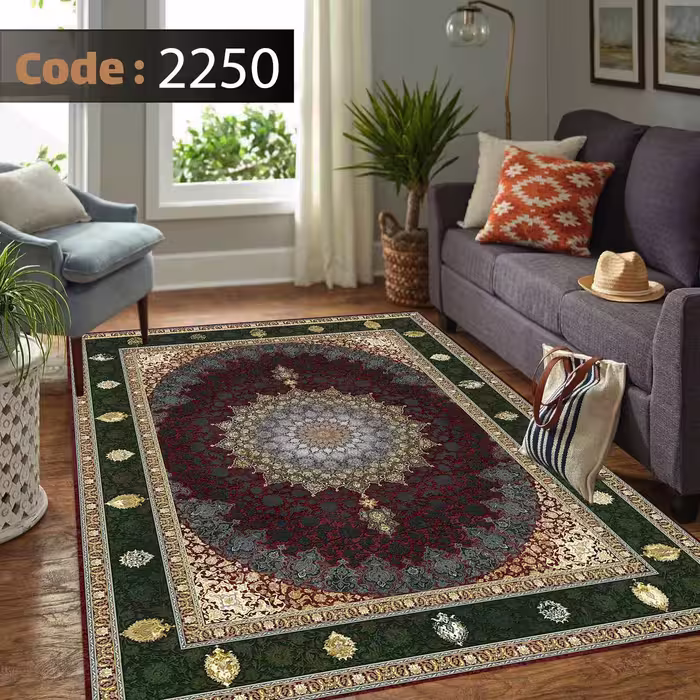 کاورفرش روفرشی دورکشدار گوشه لیفه ای لاکی ، آبی و متنوع کد 2250