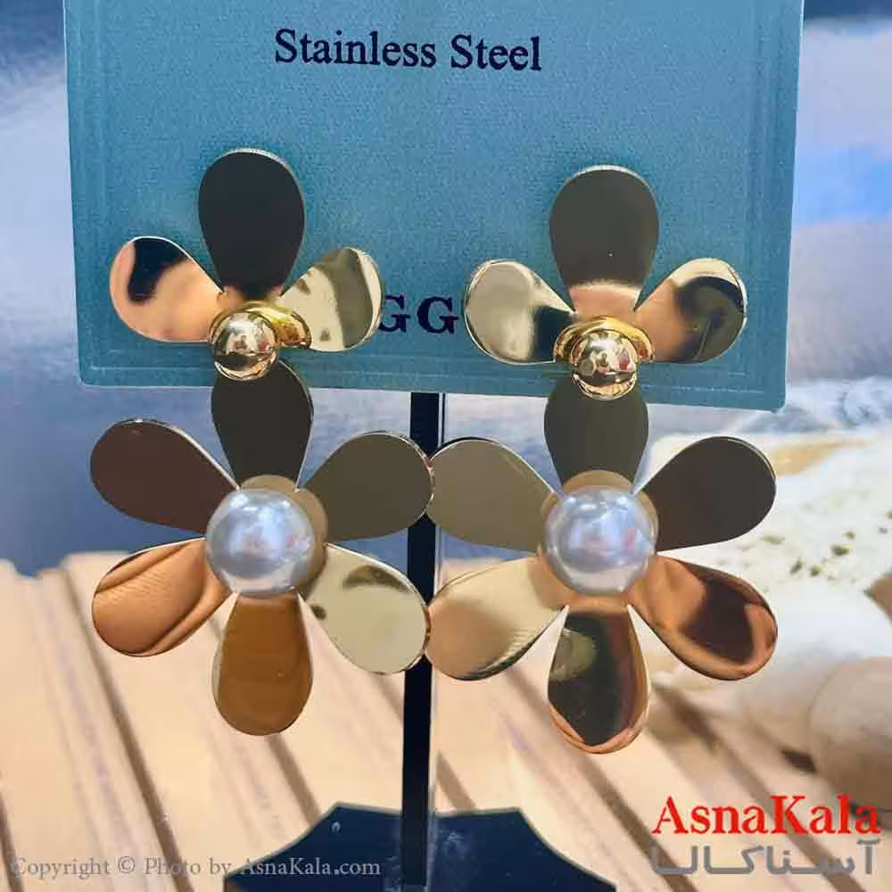 گوشواره آویزی استیل مینیمال دخترانه مدل دو گل  کد GSH15957W
