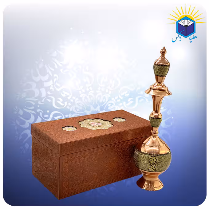 تنگ گیلاسی مس و خاتم کاری شالدار  40 سانت با جعبه ام دی اف چرمی