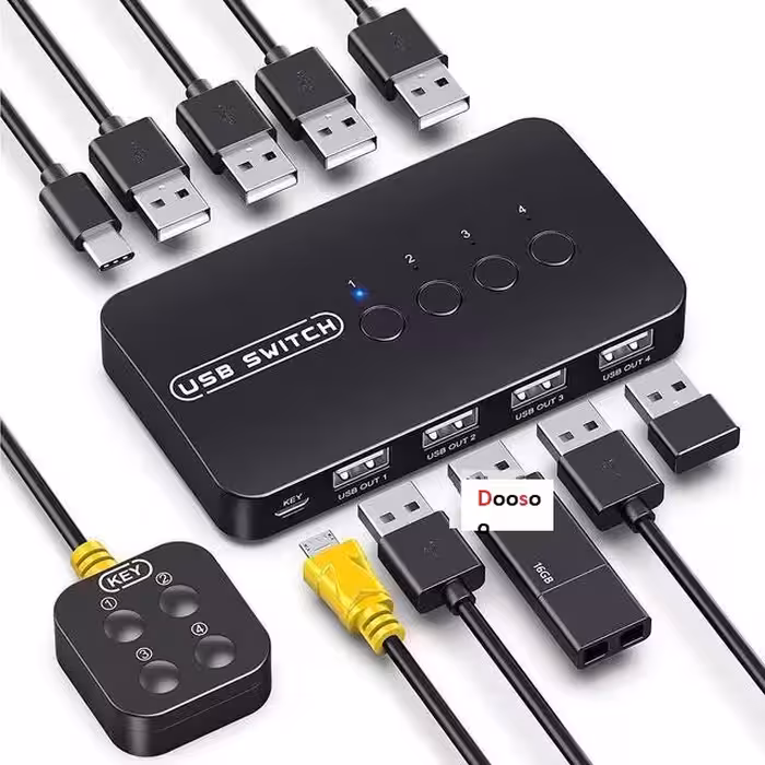 سوئیچ سلکتر 4پورت دستی مدل USB IF-U404 با قابلیت اتصال 4 کامپیوتر - دوسو آی تی