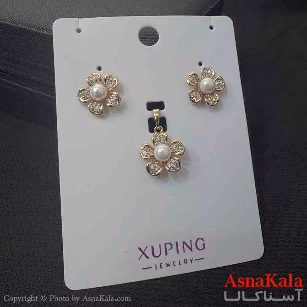 نیم ست زنانه ژوپینگ مدل گل  مرواریدی شامل گوشواره و آویز کد NIM14924W