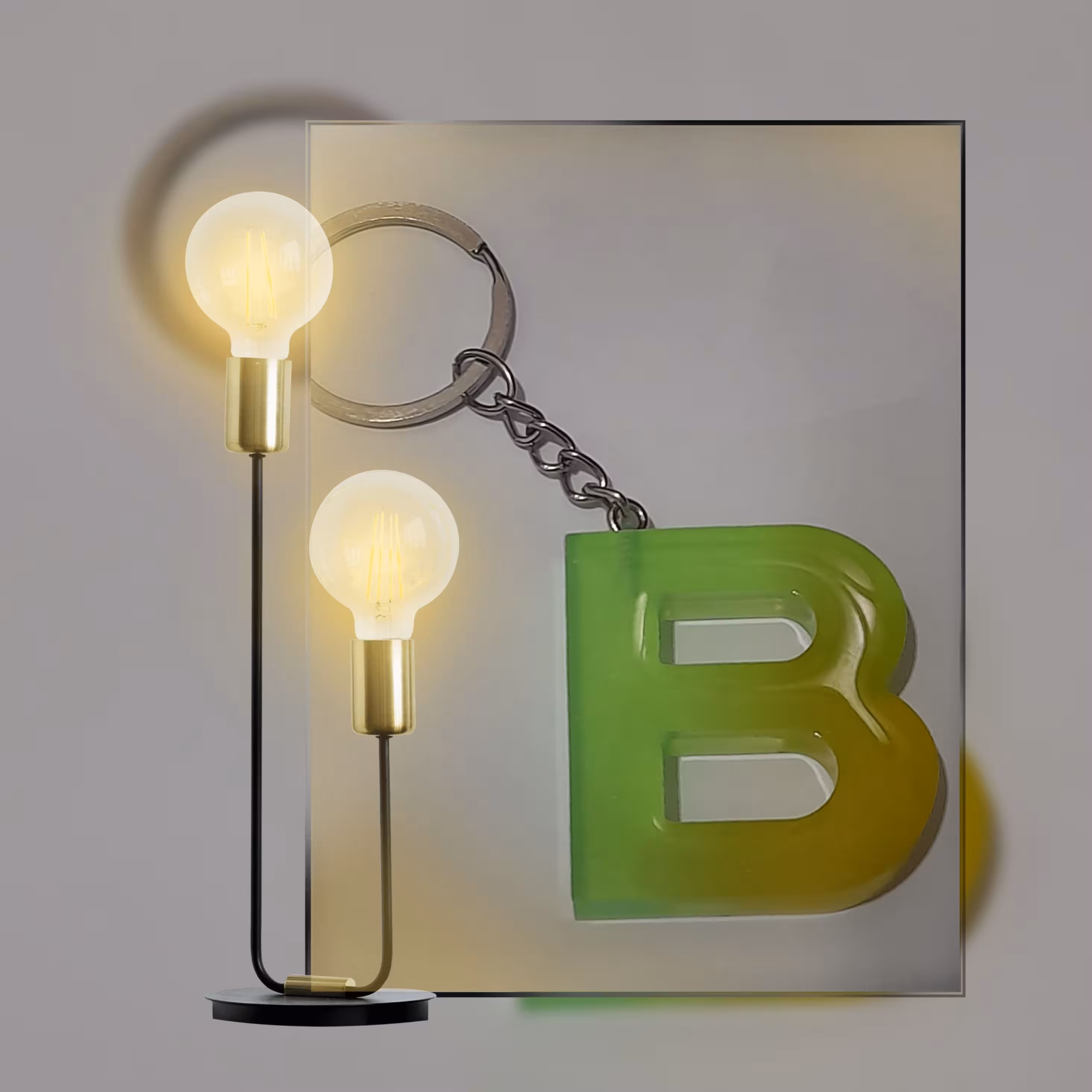 جاسویچی رزینی حروف ب B دو رنگ شفاف