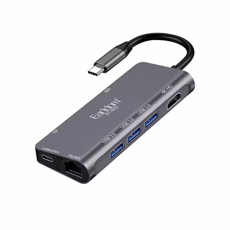 هاب 8 پورت تایپ سی به USB3.0/HDMI/RJ45/Type-C/SD/TF ارلدام مدل ET-W21