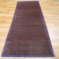 فرش دستباف سنندج طرح ماهي سراسر سایز كناره رنگ زمینه سرمه اي رنگ حاشیه آبي کد 39997