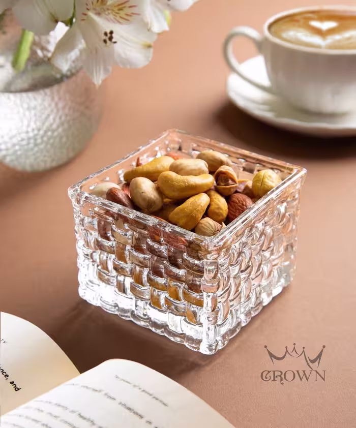 پیاله بلور مربع طرح حصیری