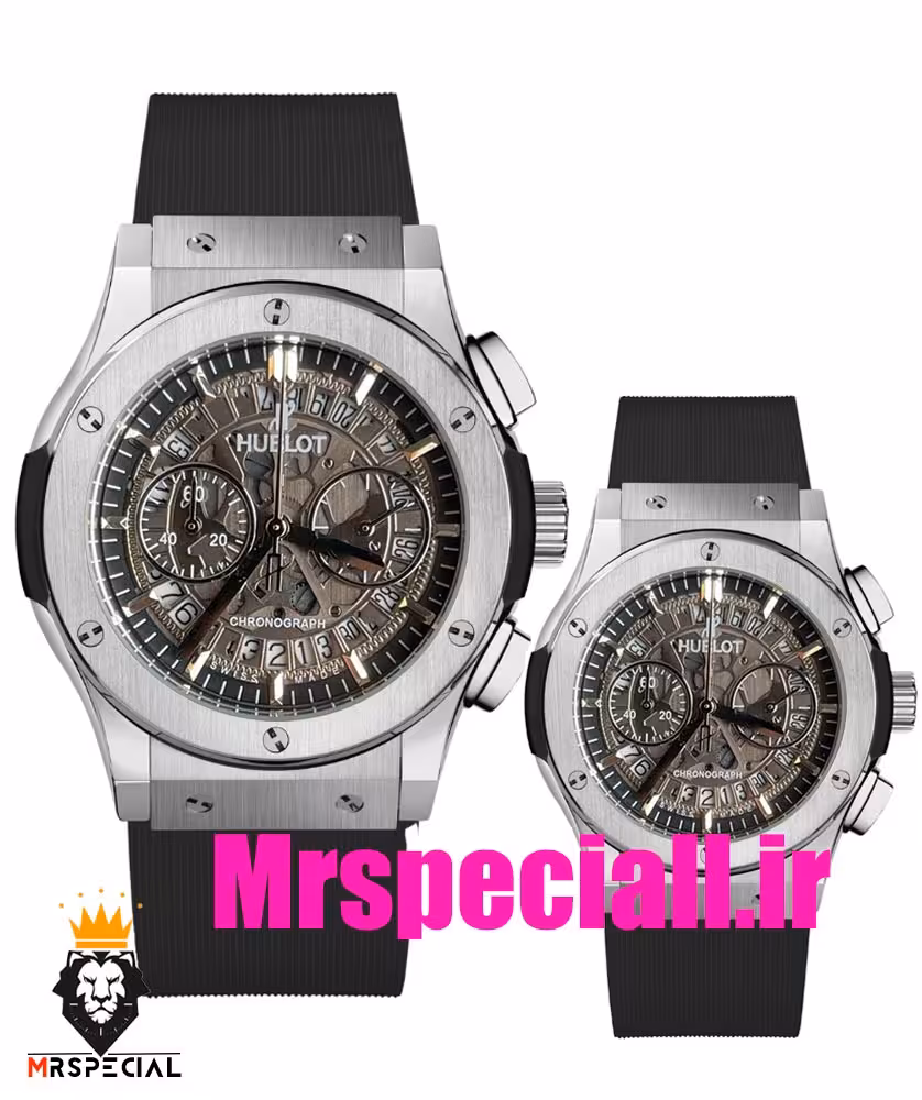 ساعت ست هابلوت مردانه و زنانه کرنوگراف استیل صفحه اسکلتون 01650 HUBLOT BIG BANG