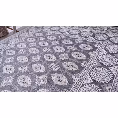 فرش ماشینی زمرد مشهد مدل R44 زمینه طوسی