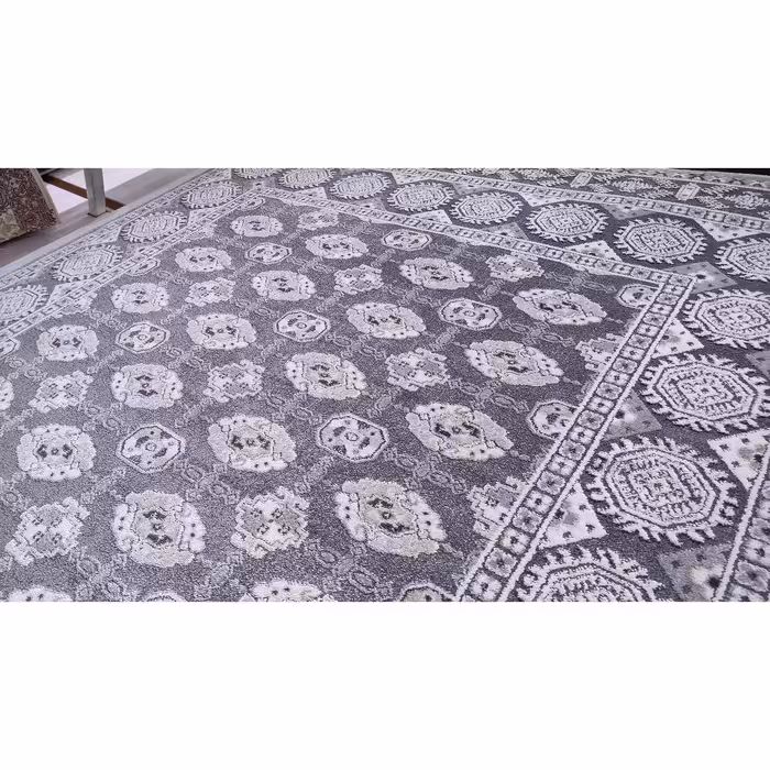 فرش ماشینی زمرد مشهد مدل R44 زمینه طوسی