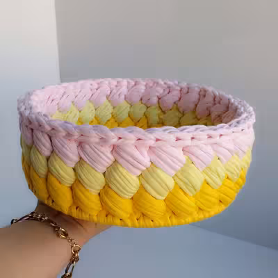 سبد بافتنی تریکو مدل گندمی کد Bascket-01