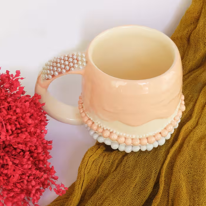 ماگ سرامیکی طرح مروارید مدل دستساز کد 1120