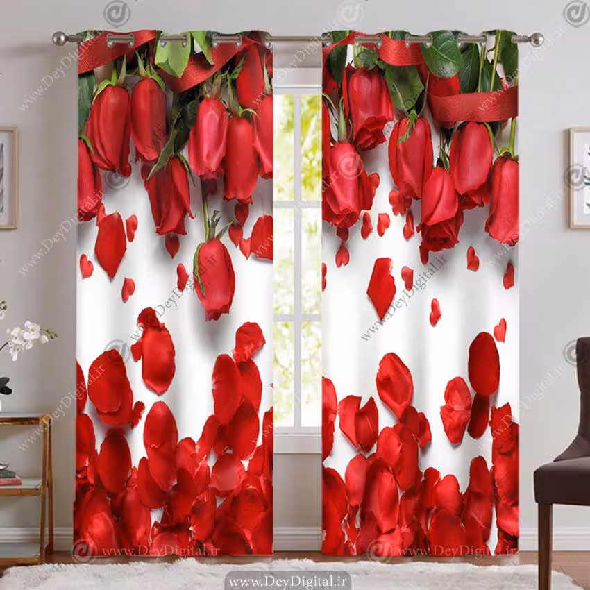 پرده پانچی سه بعدی طرح گل و گلبرگ‌های لاله قرمز PK-5296