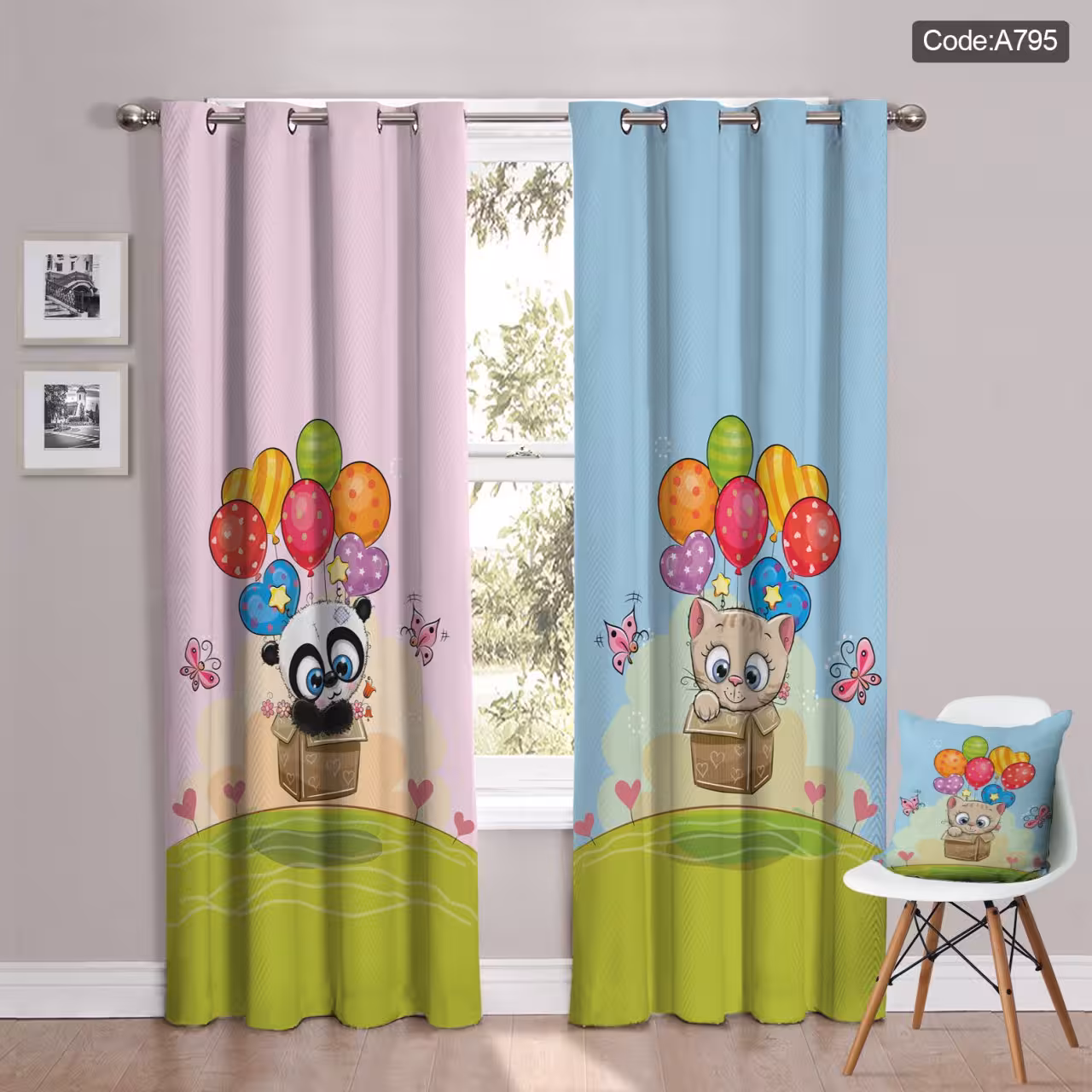 پرده پانچی مخمل چاپی دخترانه کد 795