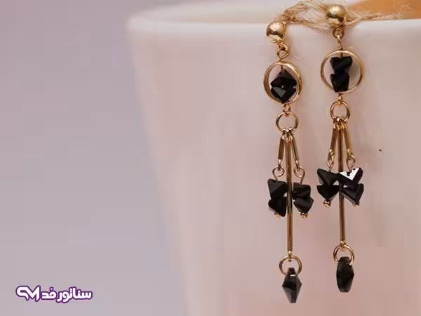 گوشواره سواروسکی مشکی طلایی G5121