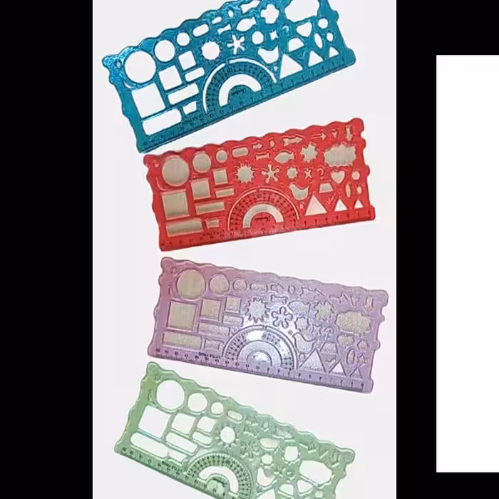 خط کش ژله ای شابلون اشکال نقاله دار 20 سانت بسته 6 عددی 