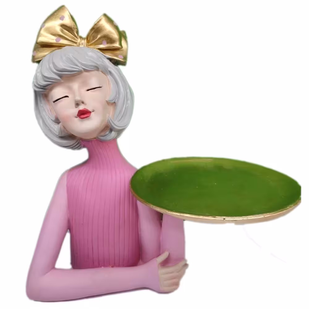 مجسمه پلی استر دختر سینی به دست 