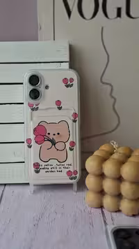 قاب موبایل دخترانه، طرح خرس و لاله، جاکارتی، کد 164119