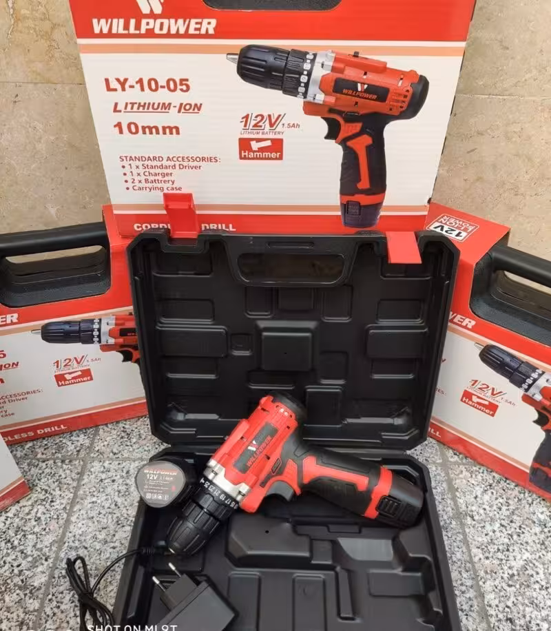 دریل شارژی پیچ گوشتی شارژی ویل پاور 2 باطری 12 ولتی مدل 12V