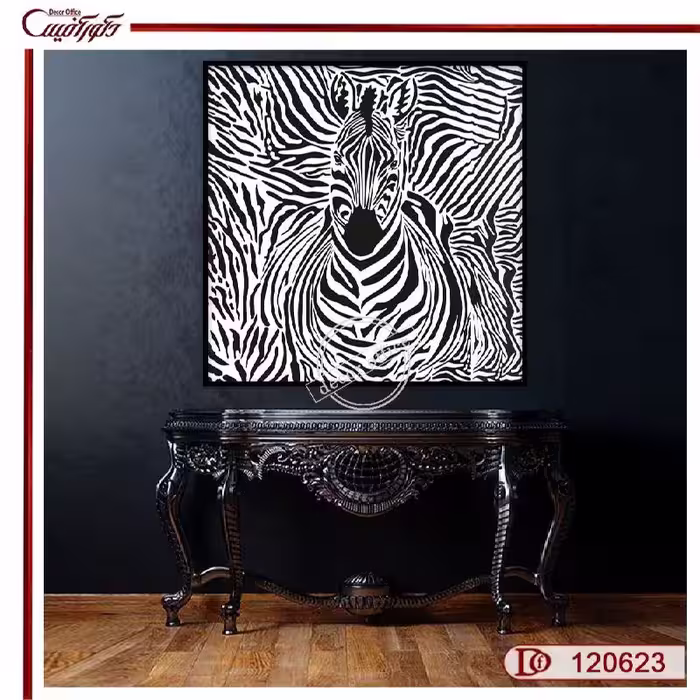 تابلو سیاه و سفید گورخر با بوم مربع  S120623