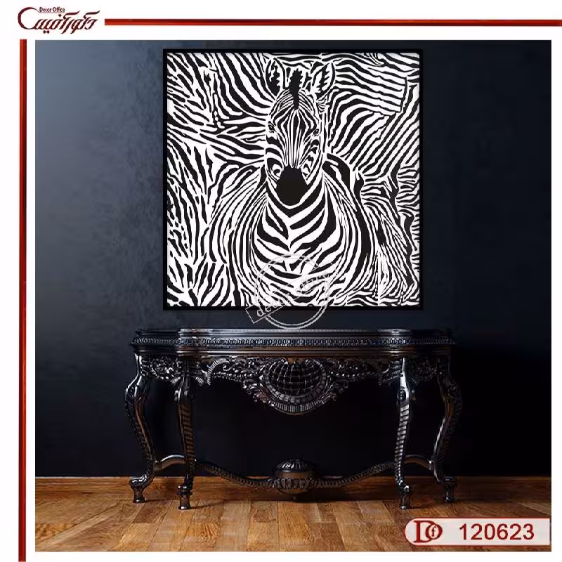 تابلو سیاه و سفید گورخر با بوم مربع  S120623