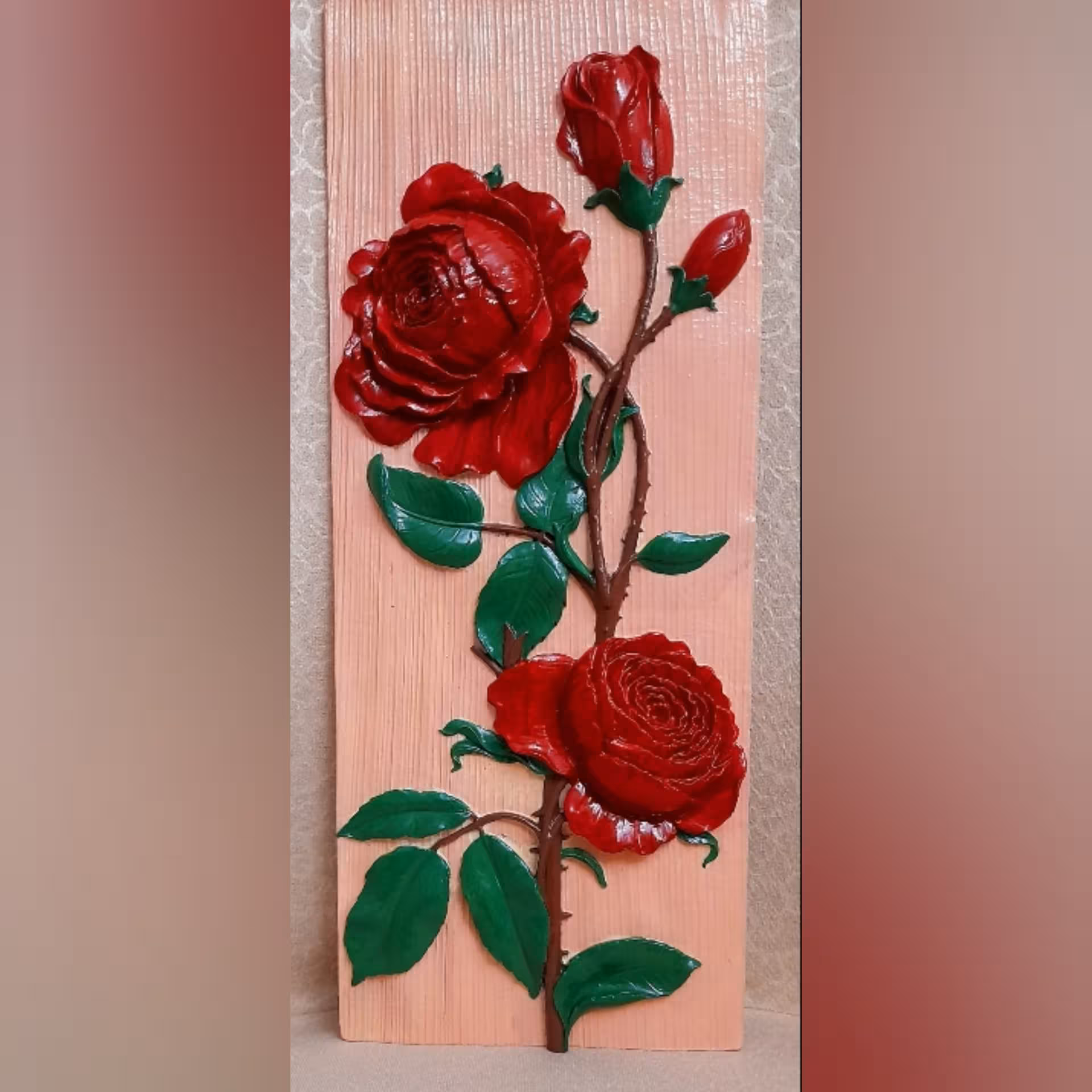 تابلو گل برجسته رز ارسال رایگان مناسب کادو هدیه جهیزیه دکوری رزین پلی استر پتینه هنر دست مدرن از غرفه فدک فاطمه کاظمی