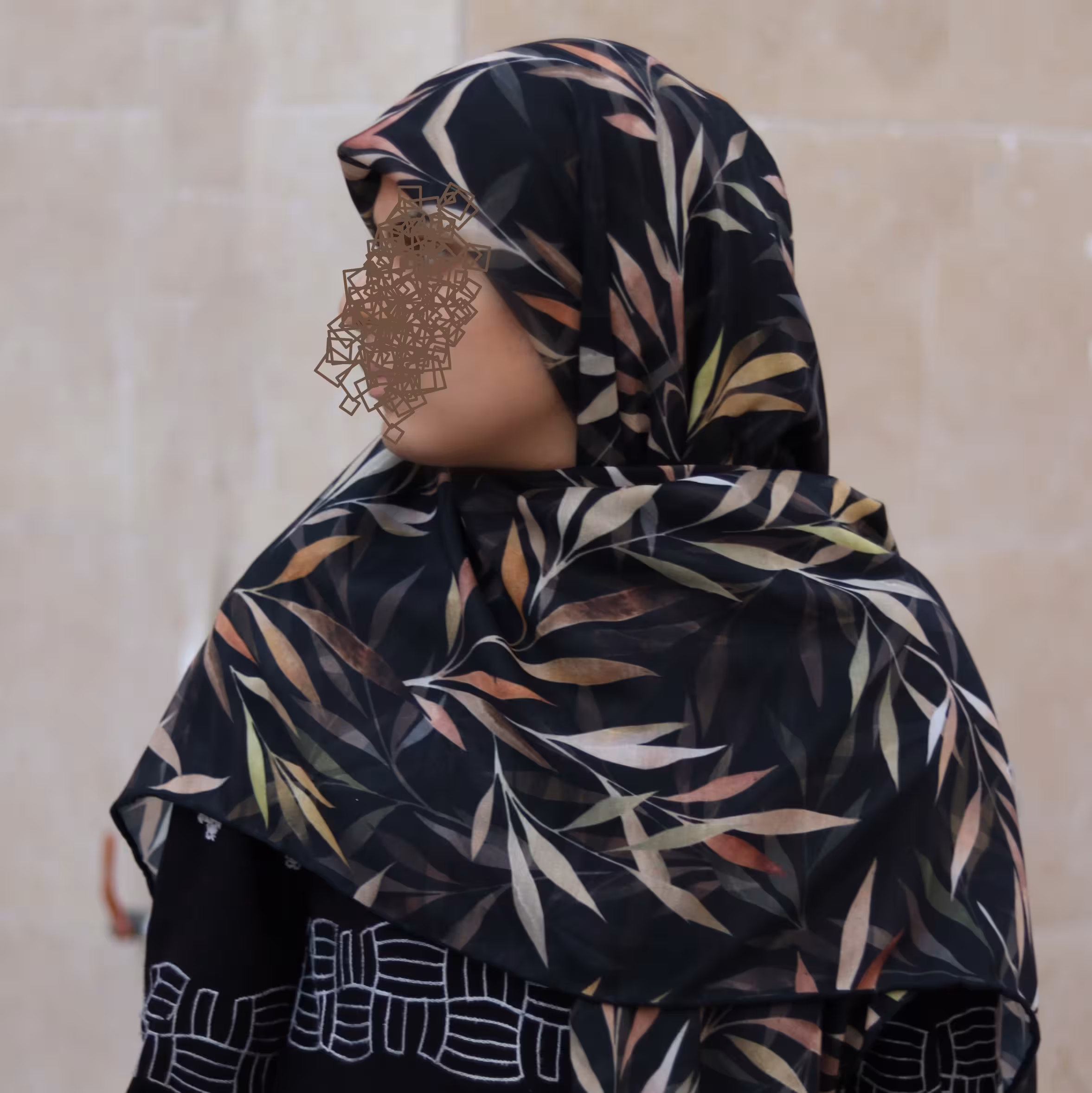 روسری نخی برگی قواره 120 دور دست دوز