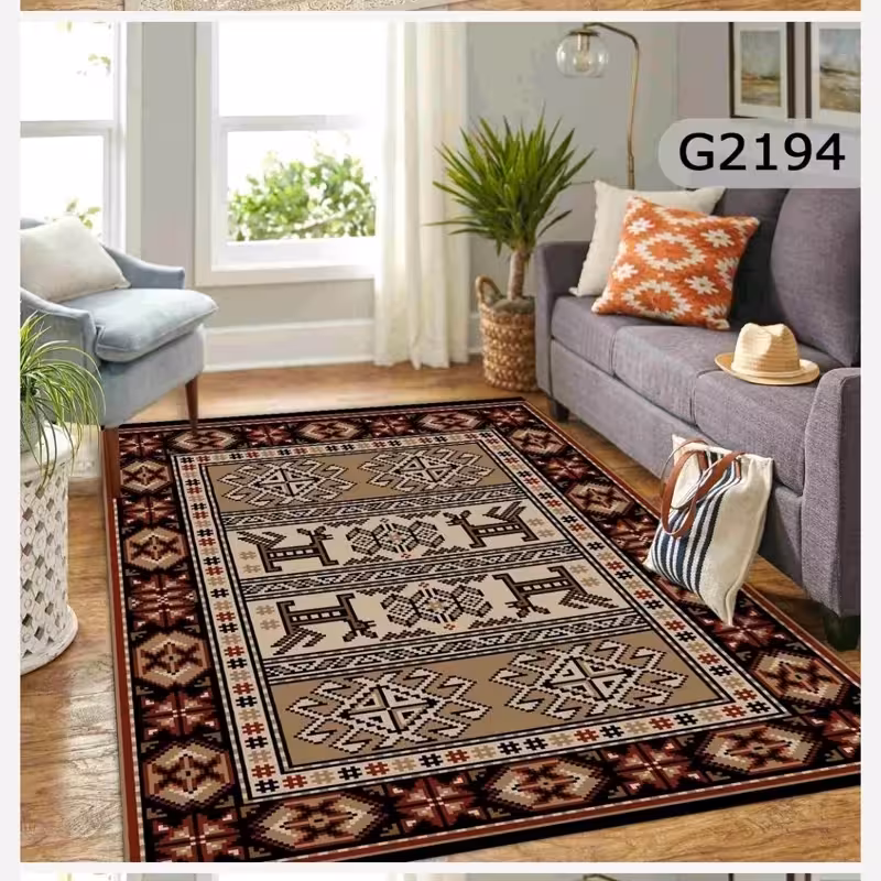 فرشینه مخمل ترک هازان 4متری طرح گلیم سنتی مناسب دکوراسیون داخلی