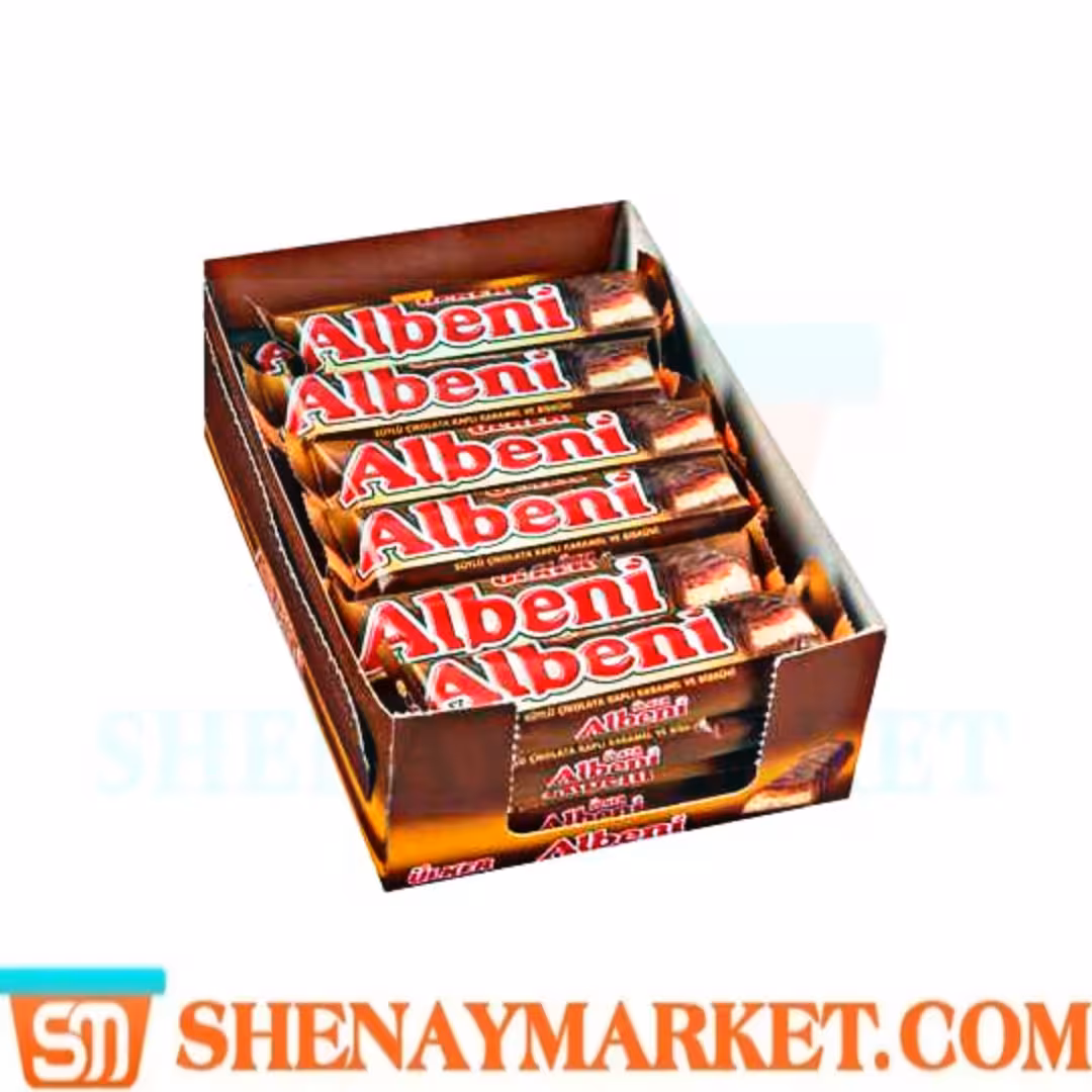 شکلات آلبنی اولکر دوبل حاوی لایه های بیسکوییت و کرم کاراملی وزن 52 گرم ( بسته 18 عددی )