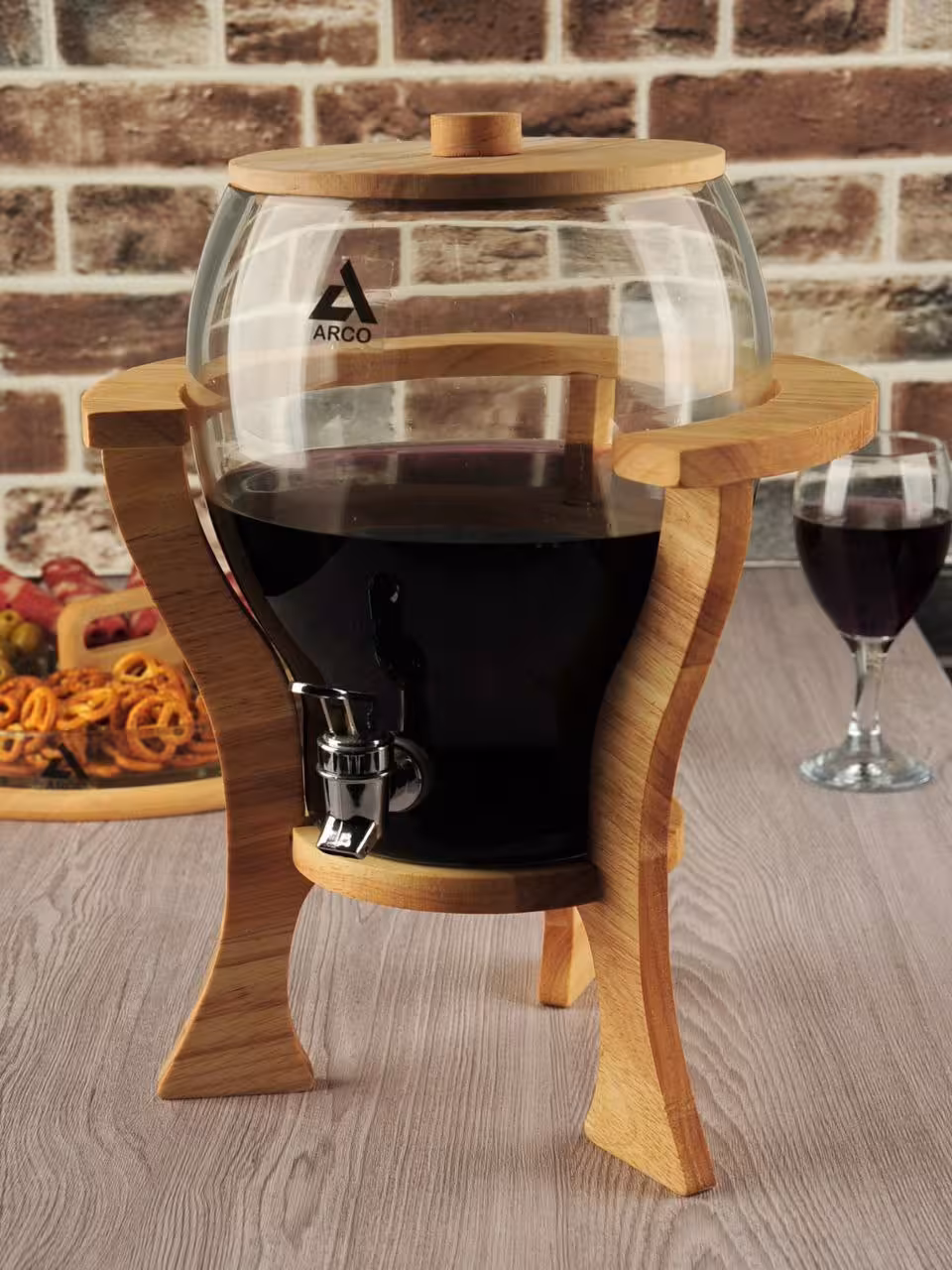 کلمن شیشه ای پایه چوب دسته دار طرح کاچار شیشه ساده