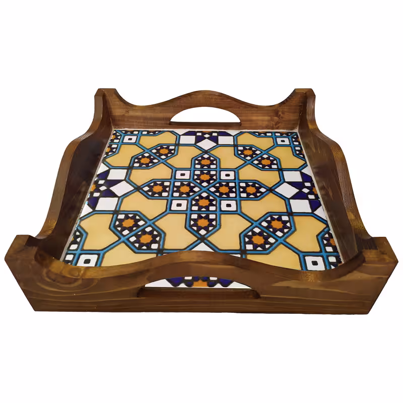 سینی چوبی طرح کاشی