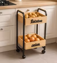 جا پيازي 2طبقه چرخ دار چوب و فلز