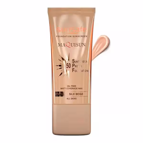 کرم ضدآفتاب سان سیف مکی سان بژ ابریشمی nw15 کرم پودری و پرایمری SPF50