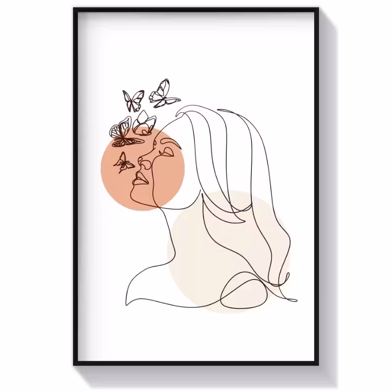 تابلو لاین آرت طرح نیمرخ دختر و پروانه