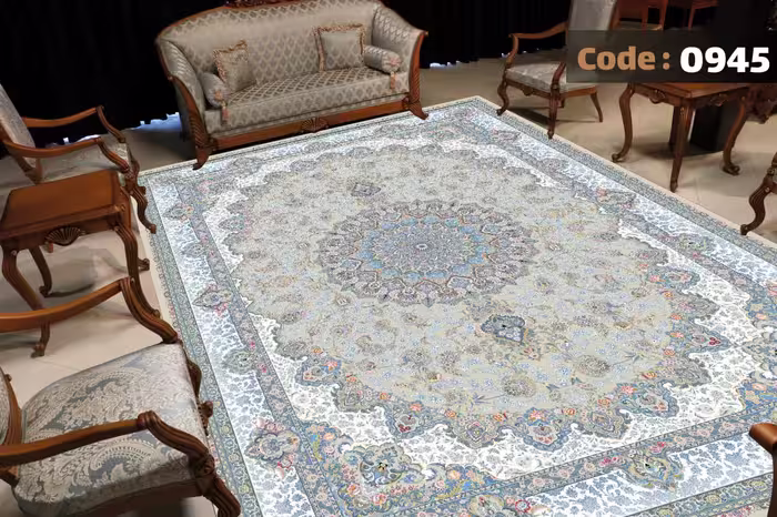 کاورفرش روفرشی دورکشدار گوشه لیفه ای طوسی کرم کد 0945