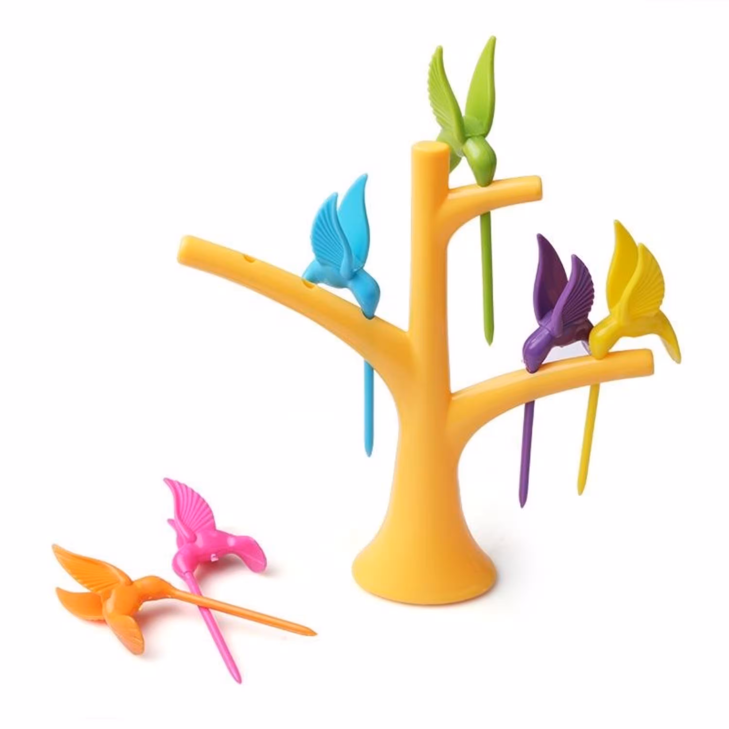 چنگال سرو میوه و خرما و زیتون خوری طرح درخت و پرنده Humming Bird
