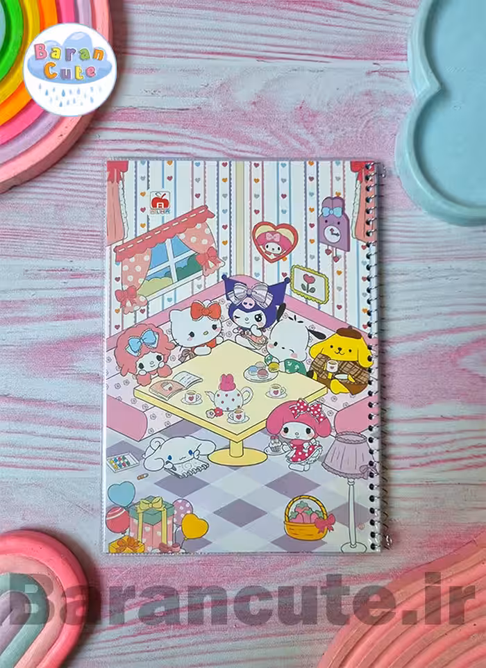 دفتر 60 برگ سیمی جلد شده حاشیه دار نهال طرح کورومی و دوستان مهمونی