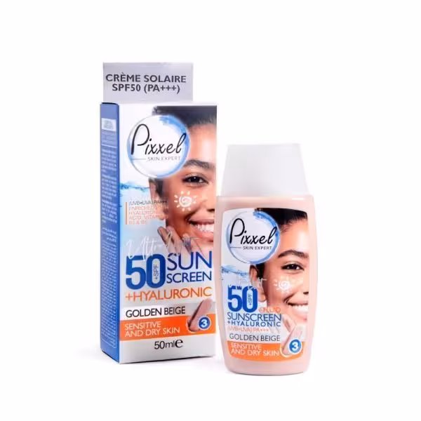 کرم ضد افتاب پیکسل پوست خشک و حساس 50 میل SPF50 بژ طلایی
