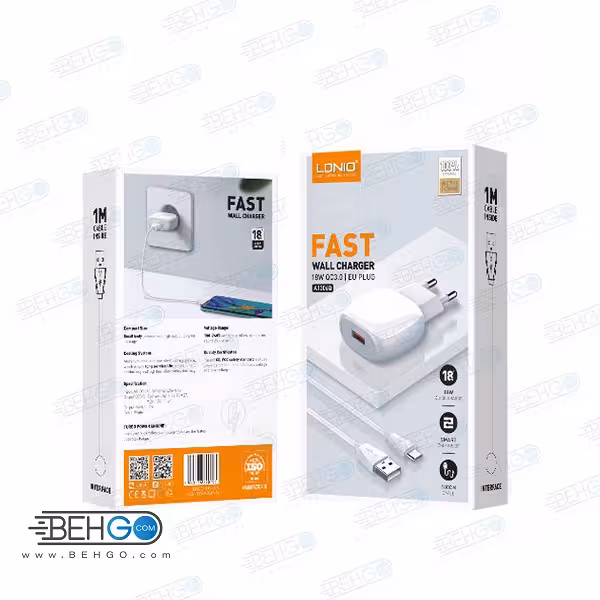 شارژر دیواری فست شارژ الدینیو مدل LDNIO A1306 به همراه کابل اصلی