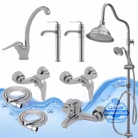 ست 9 عددی شیرآلات برند آیدا صنعت مدل قهرمان اردکی | شیر ظرفشویی   دو عدد شیر روشویی پایه‌بلند   شیر حمام   دو عدد شیر توالت   علم دوش یونیورست مدل شیپوری   دو شلنگ توالت | کروم مات