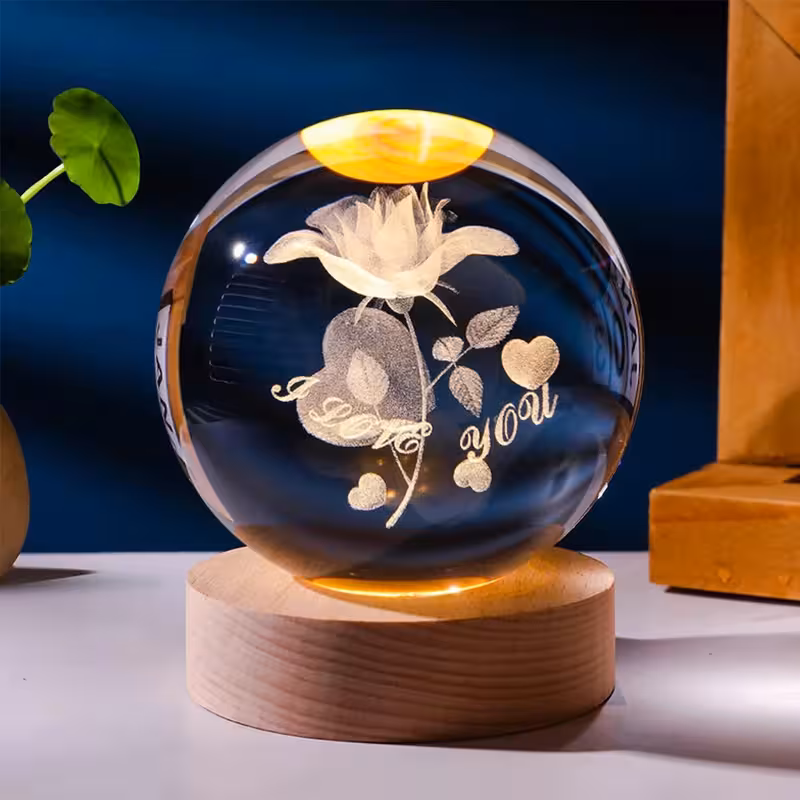 چراغ خواب مدل گوی کریستالی گل 3D