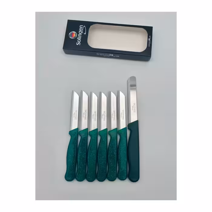 ست 6 عددی چاقوی میوه‌خوری و 1 عدد رنده میکرو سبزیجات زولینگن | Solingen | مدل کلیور سیم‌دار | رنگ سبز | تیغه استیل ضدزنگ | طراحی ارگونومیک | مناسب برای آشپزخانه | ساخت آلمان