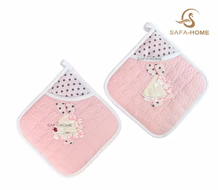 دستگیره‌ آشپزخانه فانتزی مدل فلورال پنبه دوزی شده جفتی