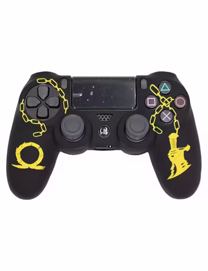 روکش محافظ دسته PS4 لیزری مشکی زرد طرح خدای جنگ