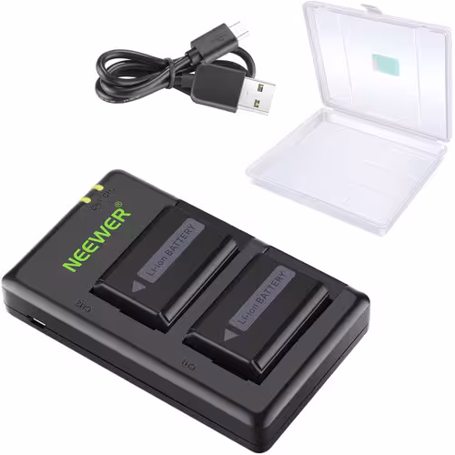 شارژر و باتری دوربین NP-FW50 بدون نمایشگر مدل Neewer Dual USB Charger & Two 1100mAh NP-FW50 Type Batteries
