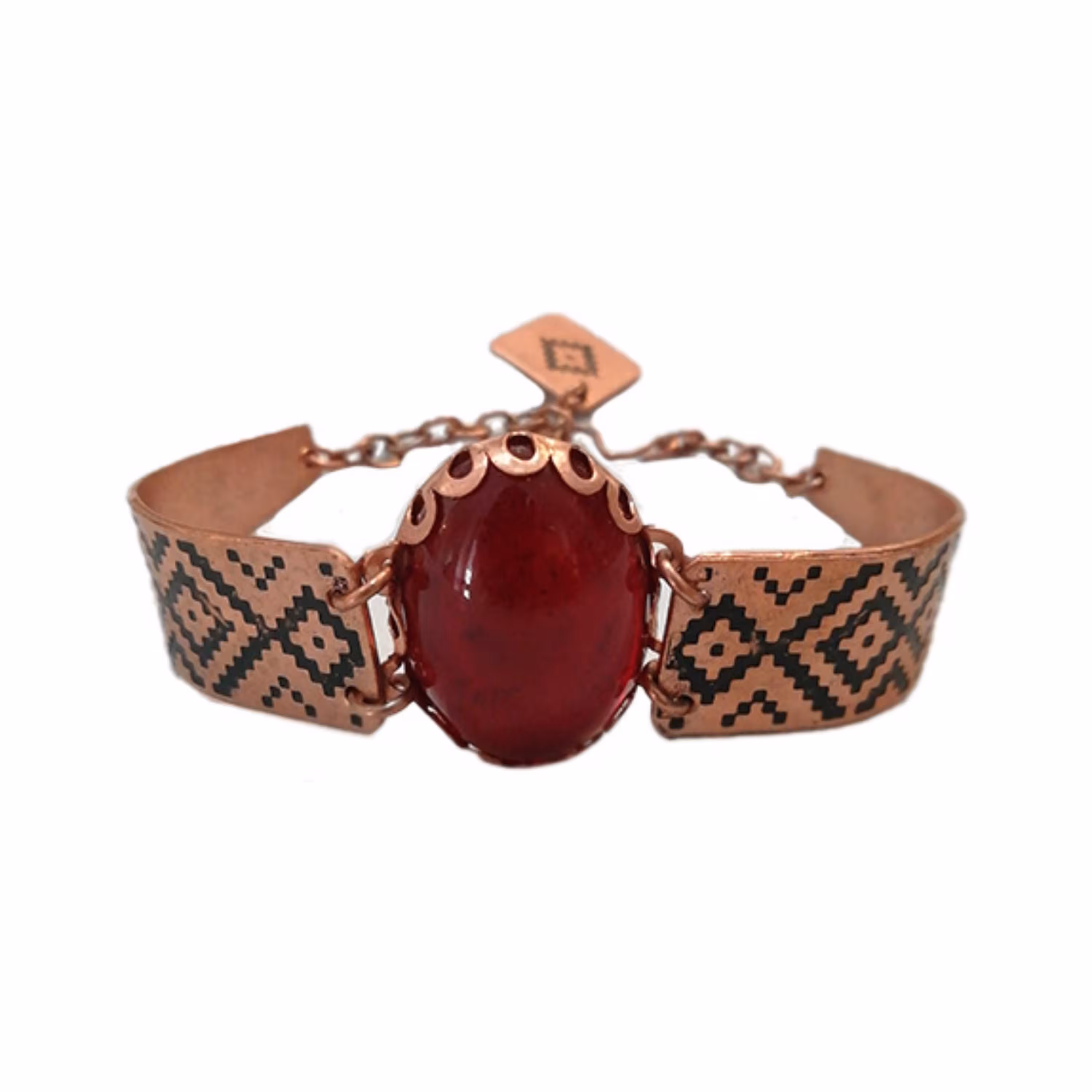 دستبند لولایی نگین بزرگ قرمز کد JW125-1